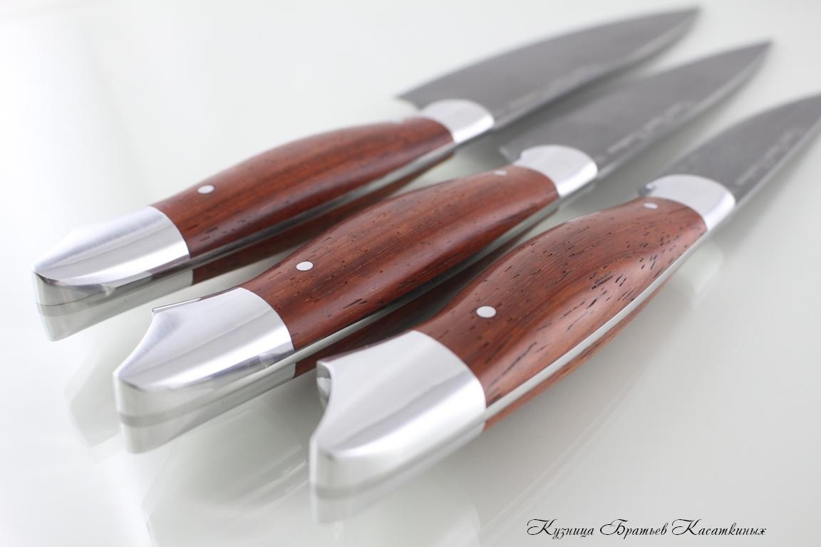   Kitchen Knife Set "Ratatouille". kh12mf Steel. Padouk Handle 