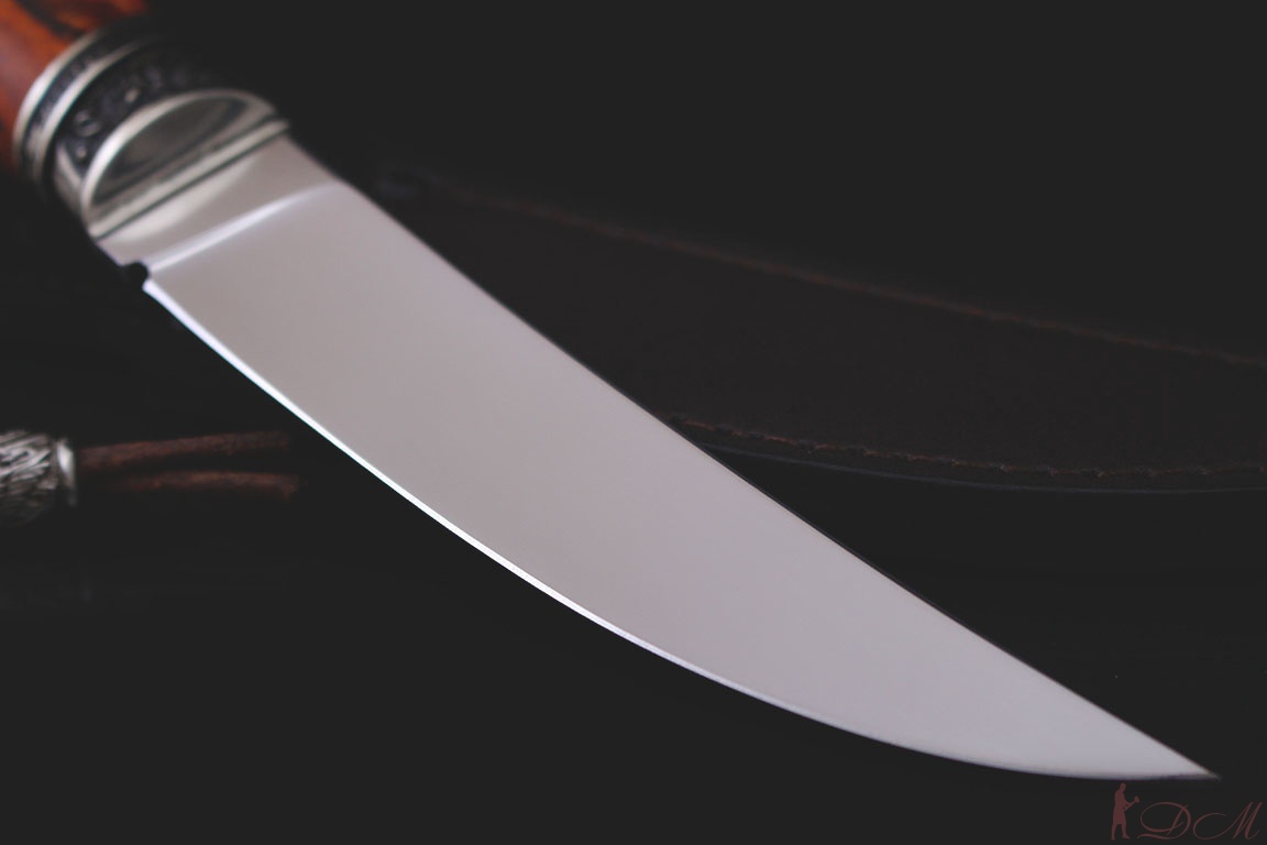 Охотничий нож "Промысловый" кованая 95х18. Рукоять Мельхиор, шпальт карельской березы.