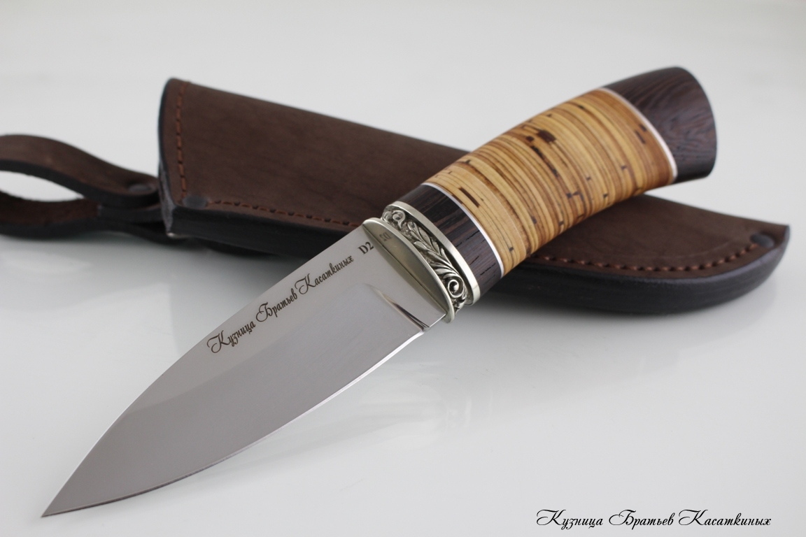 Hunting Knife "Klyk". D2 Steel. Wenge and Birchbark Handle