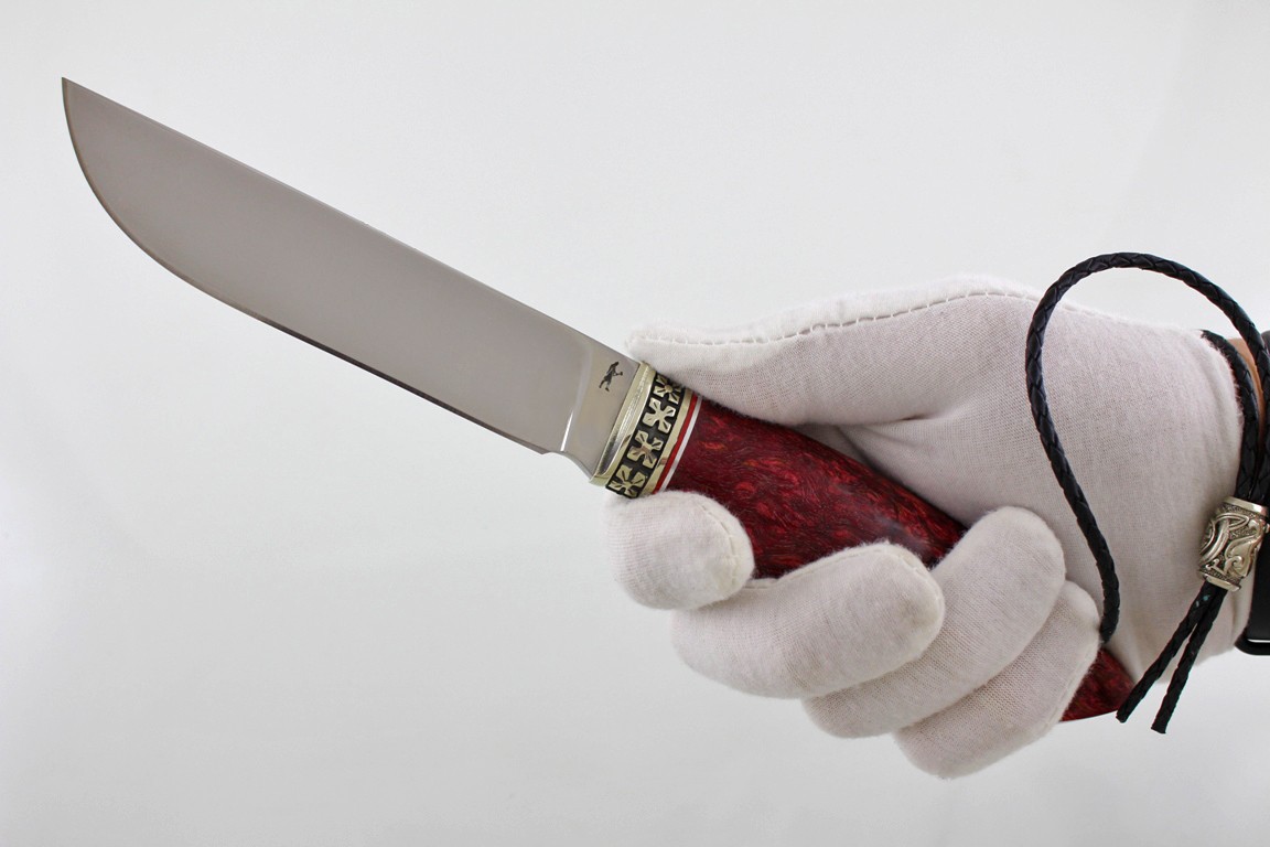 Охотничий нож "Барсук" Клинок К340 Рукоять мельхиор, карельская береза (красная)