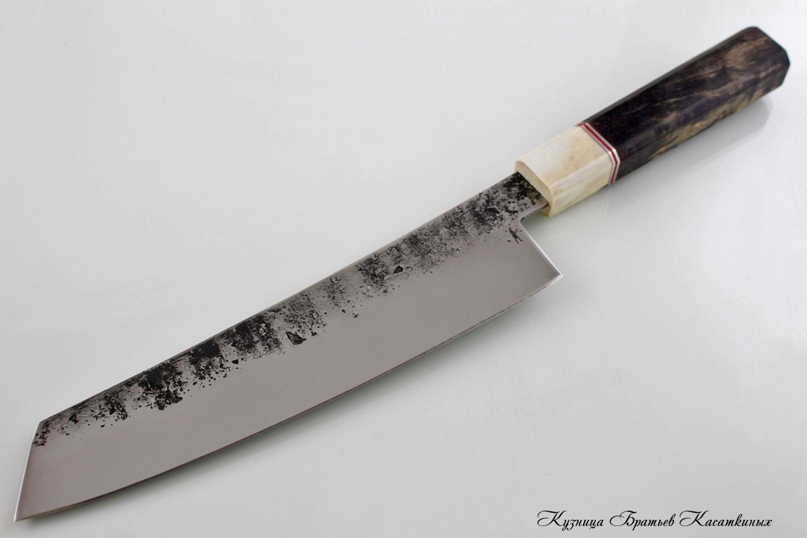   Japanese Knife "Kiritsuke". kh12mf Steel. Karelian Birch Handle. Elf Horn Bolster 