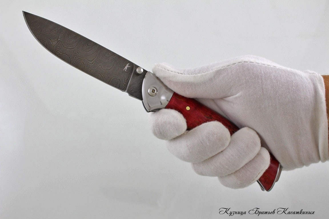 Нож "Легионер" Дамасская сталь. Рукоять карельская береза (Красная).