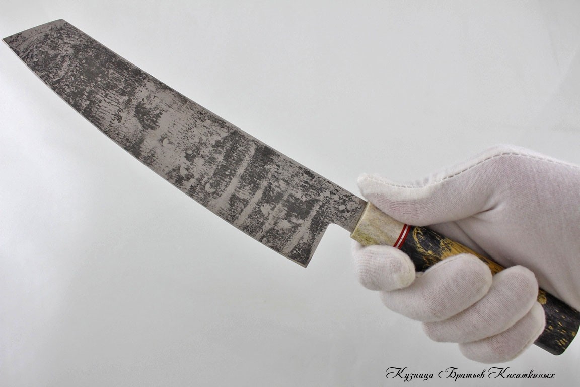   Japanese Kitchen Knife "Kiritsuke". 95kh18 Steel (hammered). Maple Wood Wart 