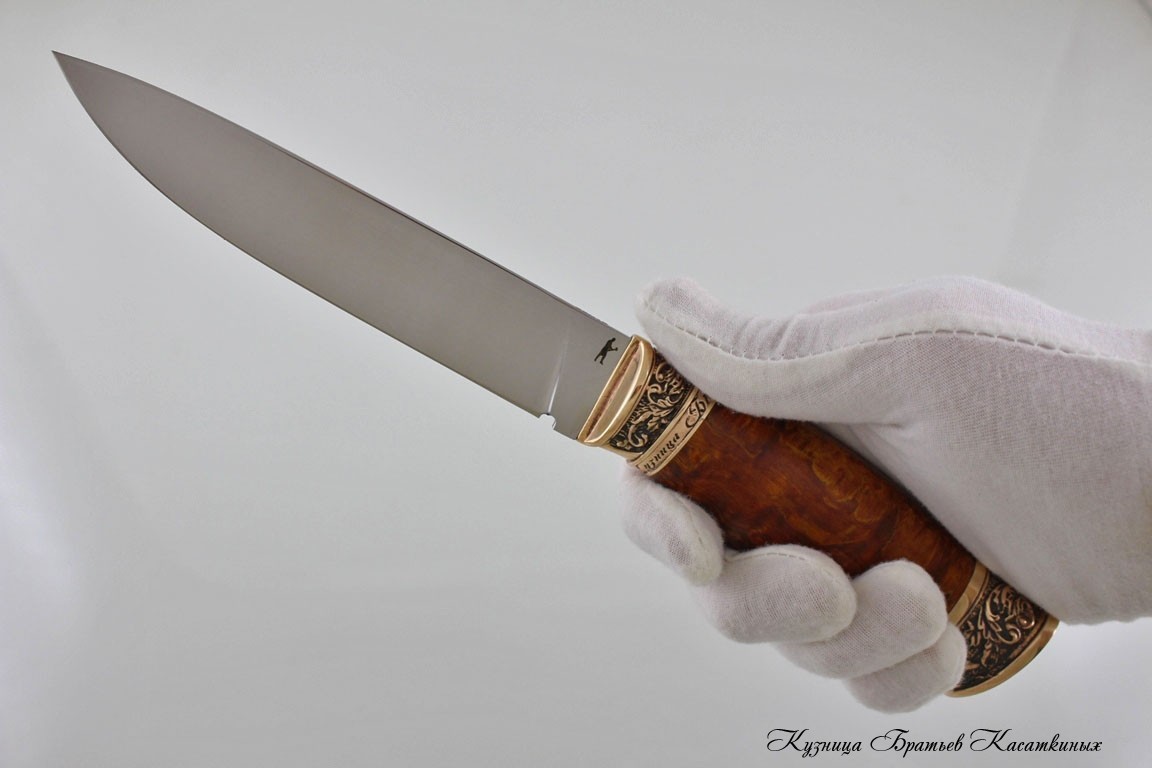 Охотничий нож "Засапожный" кованая 95х18. Рукоять Бронза, шпальт карельской березы.
