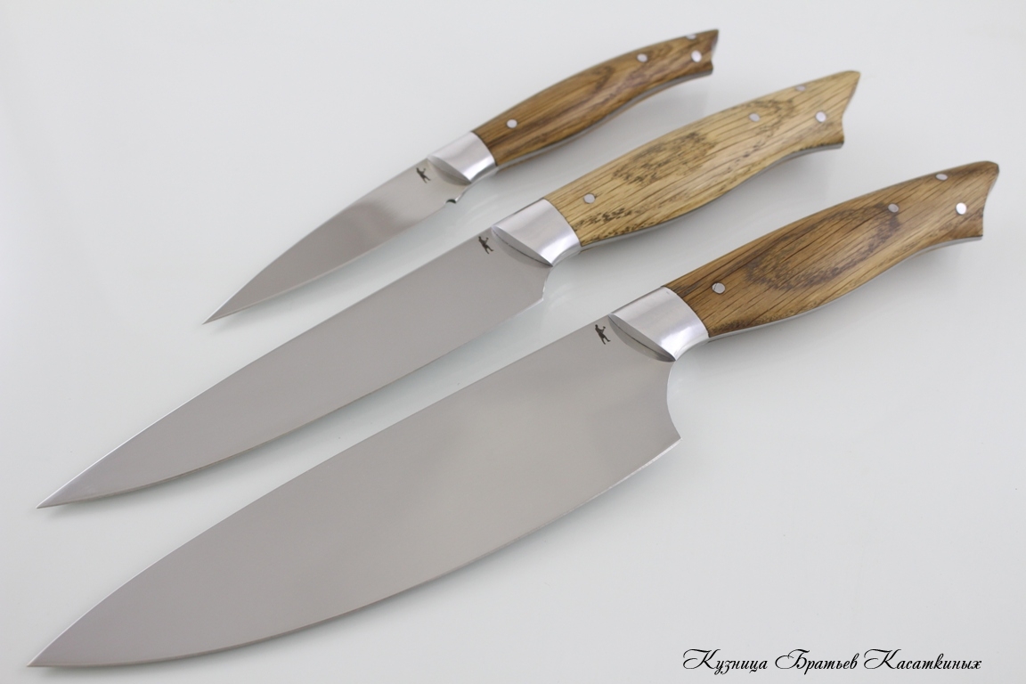  Kitchen Knife Set "Ratatouille". 95kh18 Steel. Oak All-Metal Handle. Aluminium Bolster 