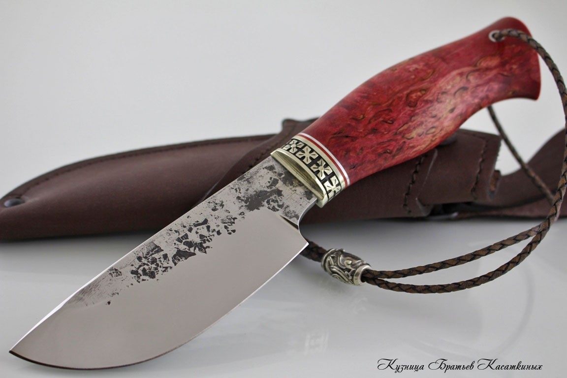 Охотничий нож "Сова" кованая х12мф. Рукоять карельская береза(красная).
