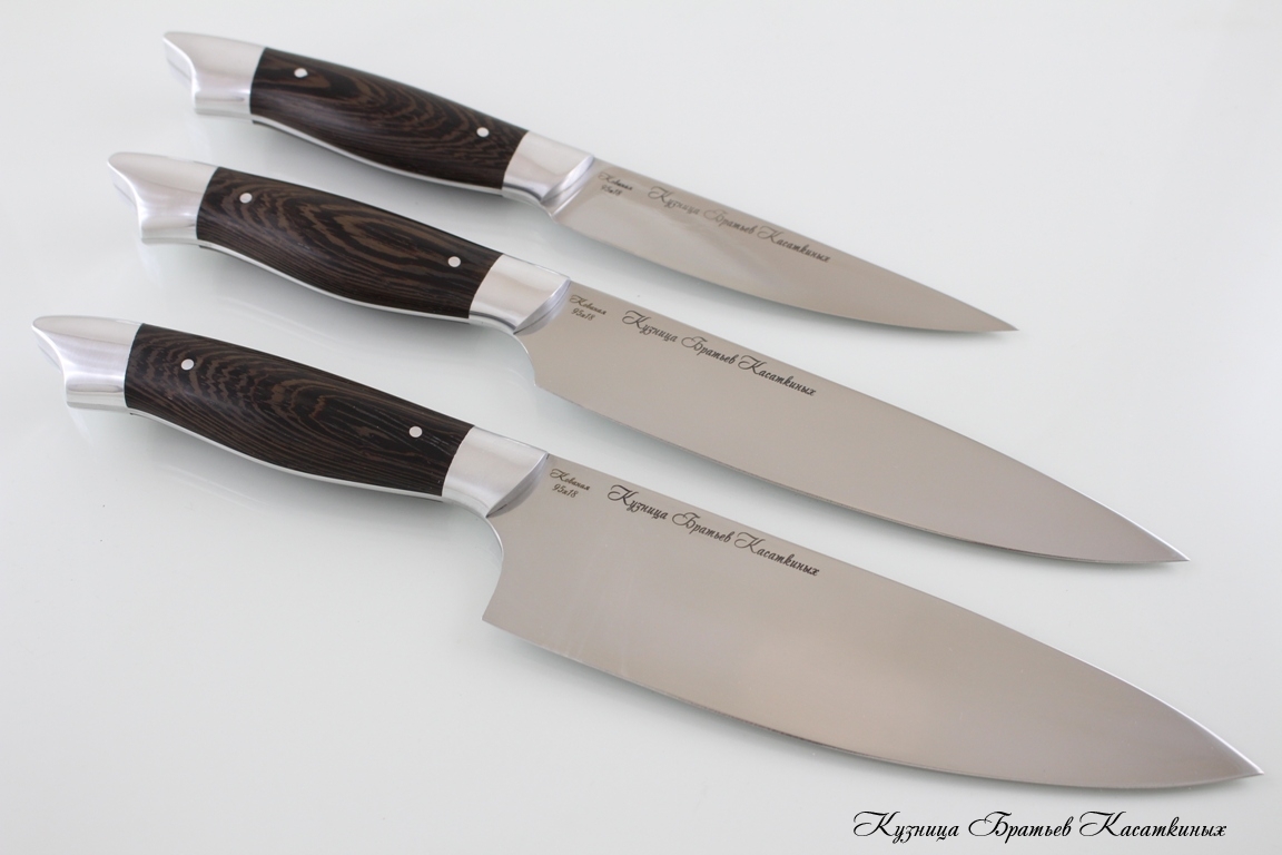   Kitchen Knife Set "Ratatouille". 95kh18 Steel (hammered). Wenge All-Metal Handle. Aluminium Bolster 