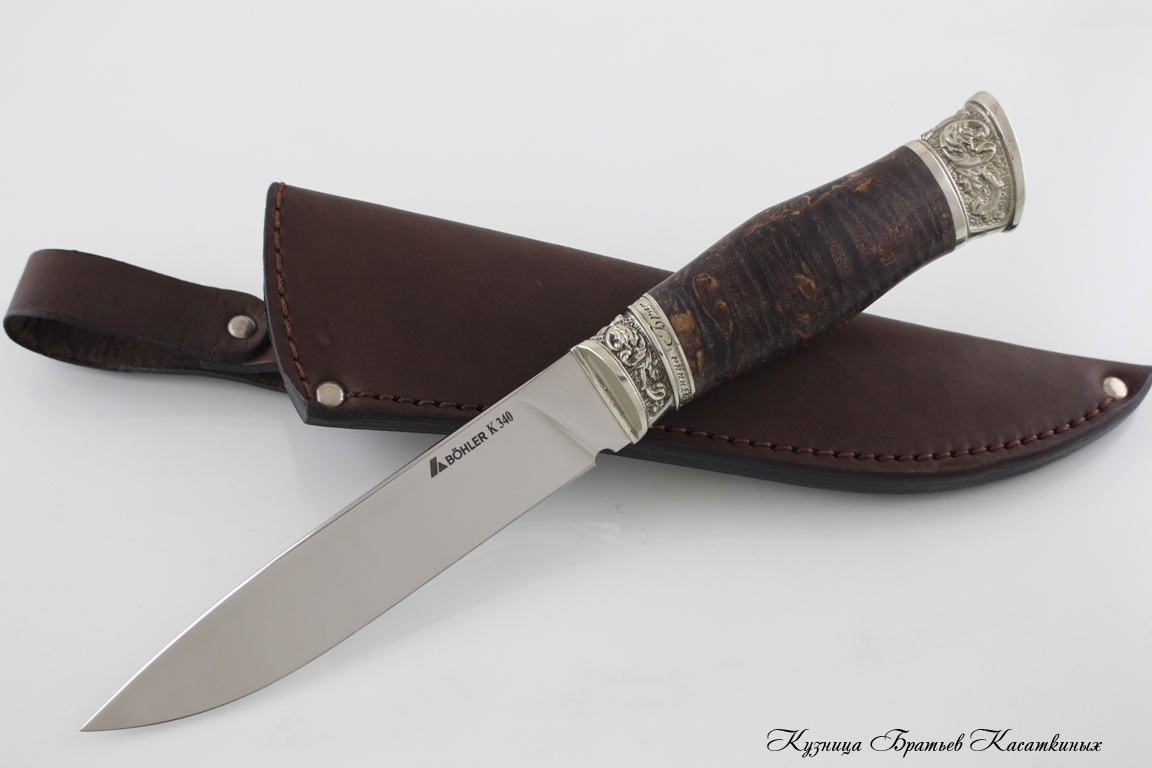 Hunting Knife "Zasapozhny". Bohler k 340 Steel. Karelian Birch Handle (brown)