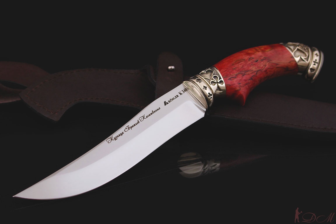 Нож "Казачий" сталь Bohler k 340. Рукоять стабилизированная карельская береза.