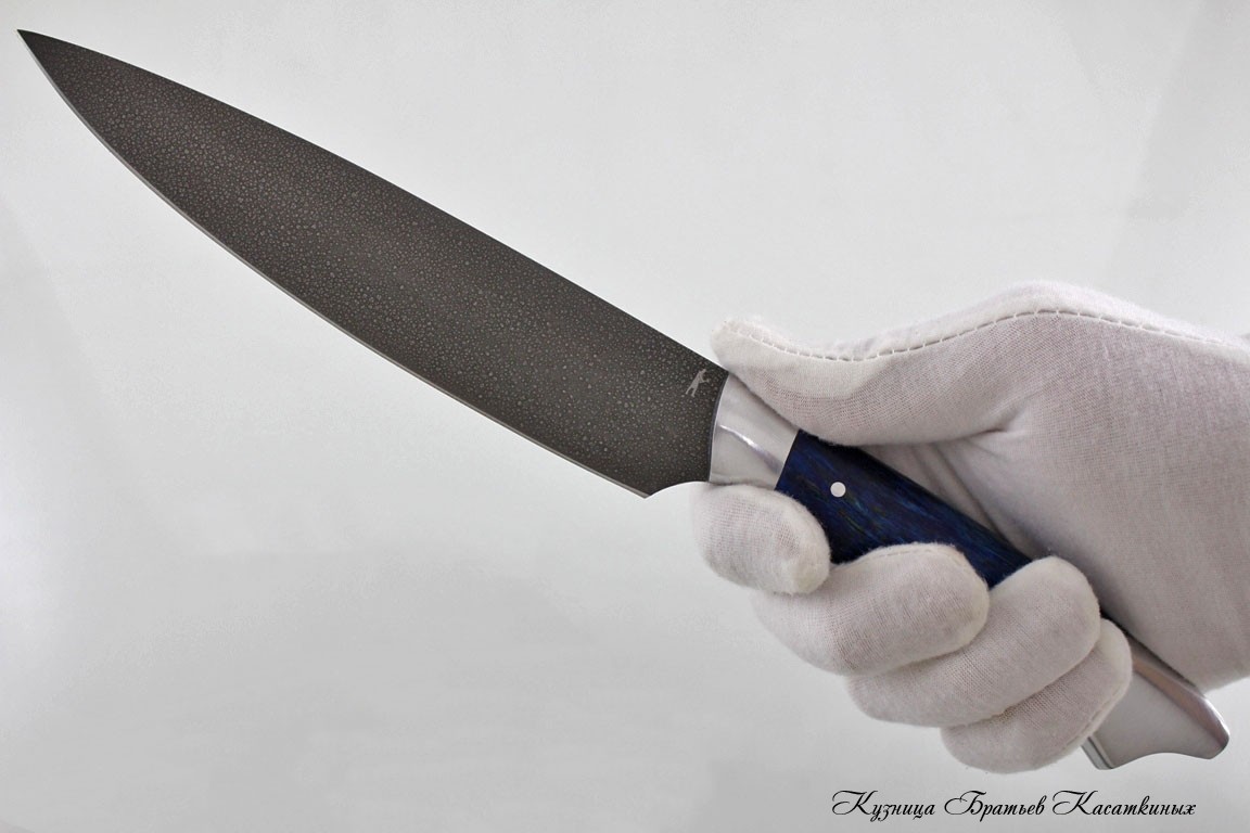   Kitchen Knife Set "Ratatouille". KHV-5 Steel (Extra Hard Steel). Karelian Birch Handle (blue) 