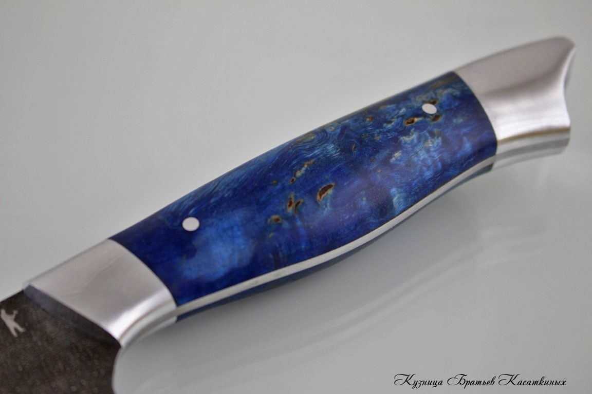 Chef's Knife. KHV-5 Steel. Karelian Birch Handle (Blue)