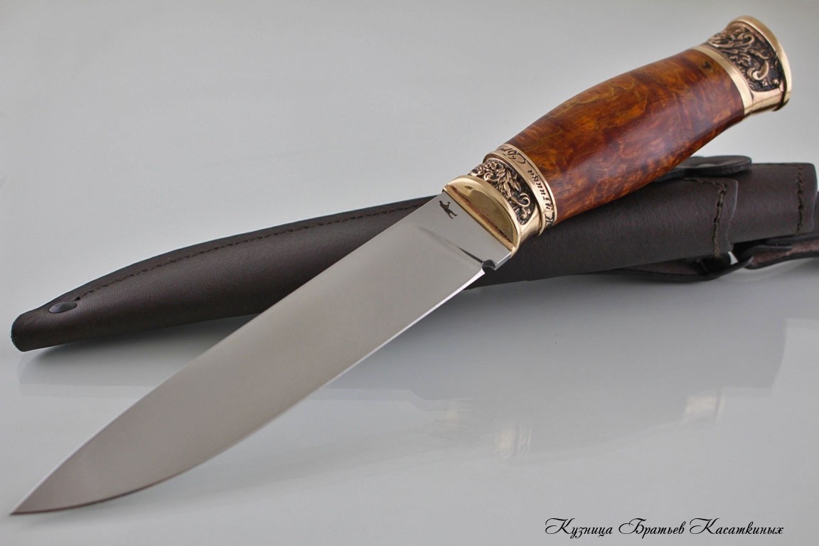 Hunting Knife "Zasapozny" Stainless Steel 95h18. Karelian Birch Spalt Handle. Bronze Bolster