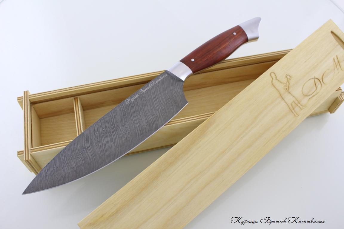 Chef's Knife. Damascus Steel. Padouk Handle  