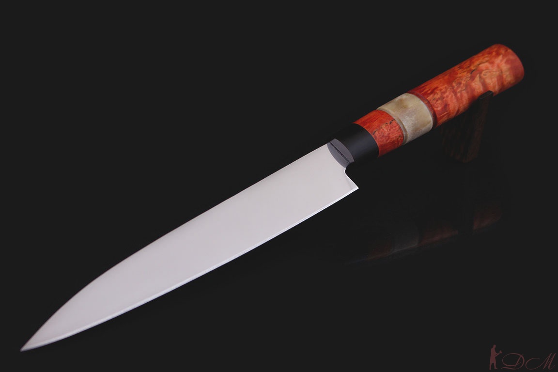 Кухонный нож "Янагиба" 175мм. Сталь х12мф. Рукоять эбонит, рог, карельская береза (красная).