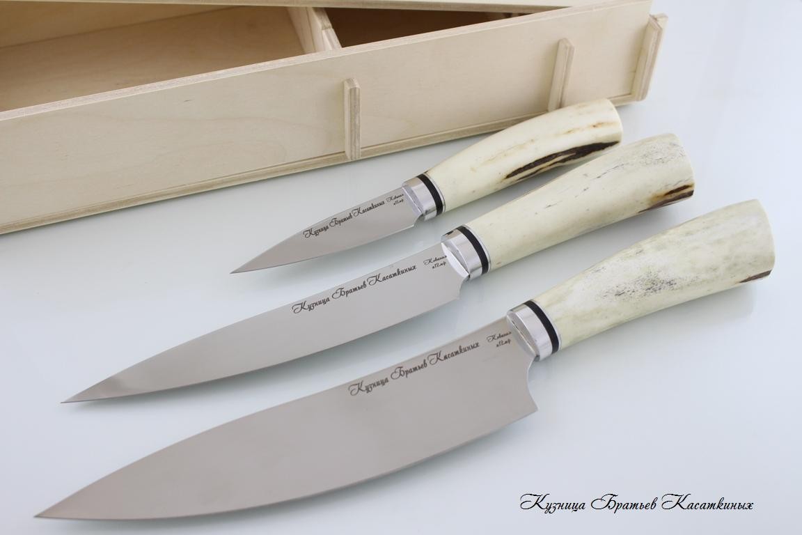  Kitchen Knife Set "Master Chef". kh12mf Steel. Elk Horn Handle 